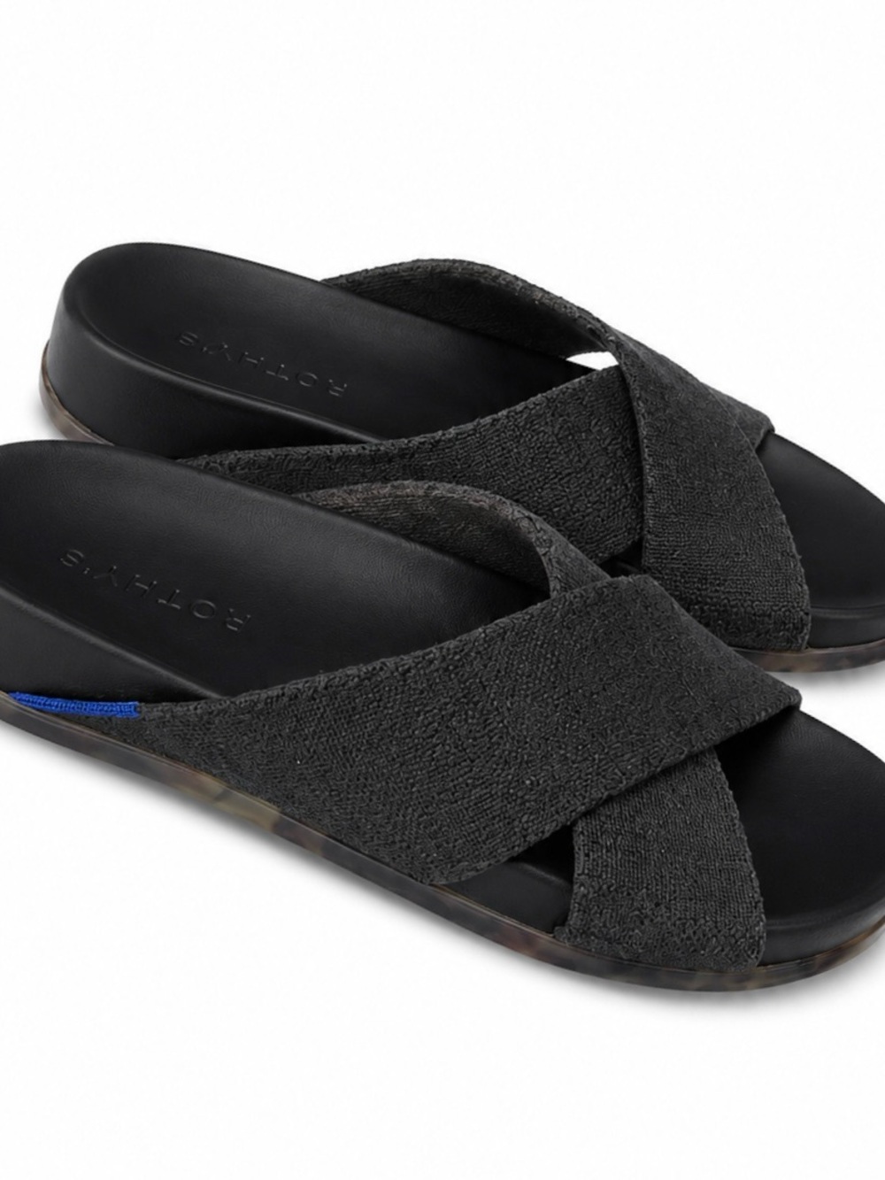 Rothy’s The Weekend Slide Black Knit Sandals Size 8